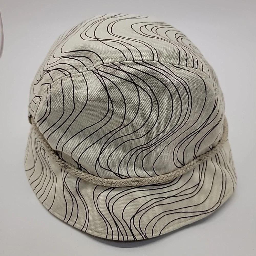 GAP Bucket Hat 2007 Women S/M Cream Brown Wavy Silver Clasp Rope Belt Accent Y2K